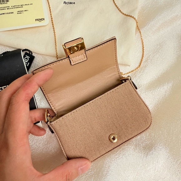 Fendi Kuban Canvas FF Embroidered Nano Baguette Bag Charm Grezzo Multicolor - Picture 13 of 17